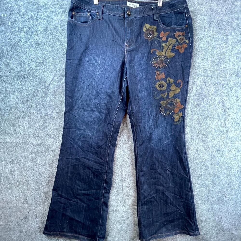 Venezia Jeans Womens 20 Blue Denim Stretch Y2K Studded Embroidered Bootcut